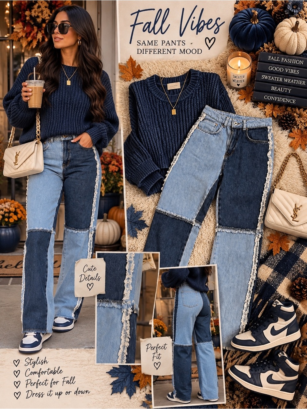 Ragged high rise two-Tone Patchwork Frayed Straight Leg Jeans pants Y2K small